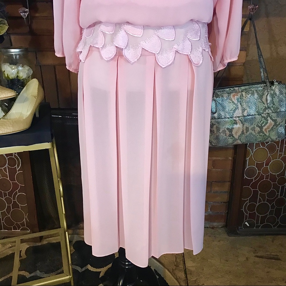 VINTAGE 1980'S PINK BLOUSON DRESS (L) - Picture 9 of 15